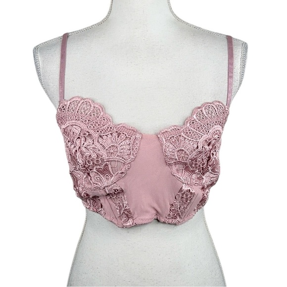Free People Other - Free People Mauve Pink Floral Lace Corset Romantic Boho Bralette Size Medium